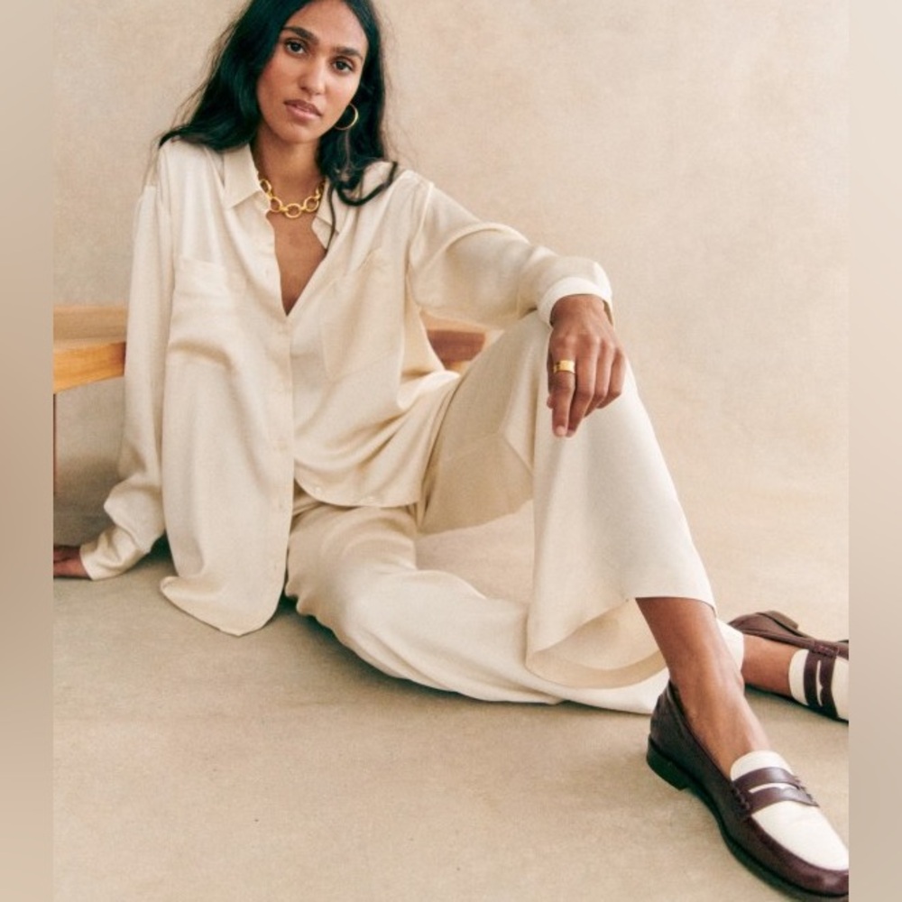 Sezane MAXENCE SHIRT Long Sleeve Button Down Chest Pockets Size 46 Size 14 NWT